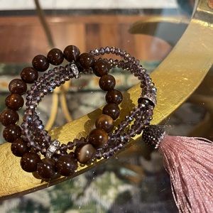 GARNET AND CRYSTAL TASSEL BRACELET